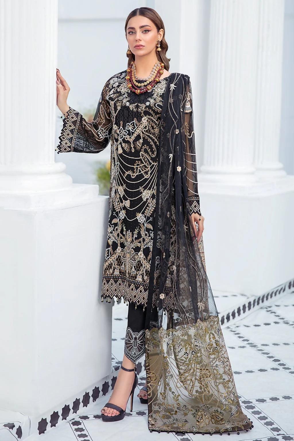 Pakistani Ramsha Embroidered Luxury Chiffon Unstitched Three Piece - Mirage