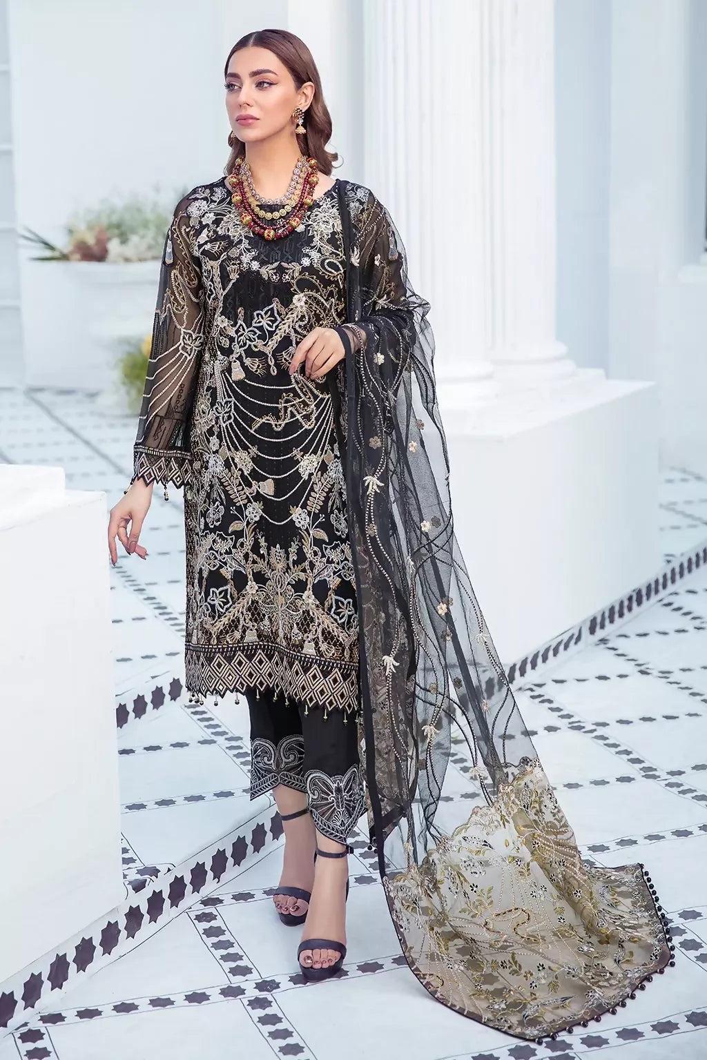 Pakistani Ramsha Embroidered Luxury Chiffon Unstitched Three Piece - Mirage