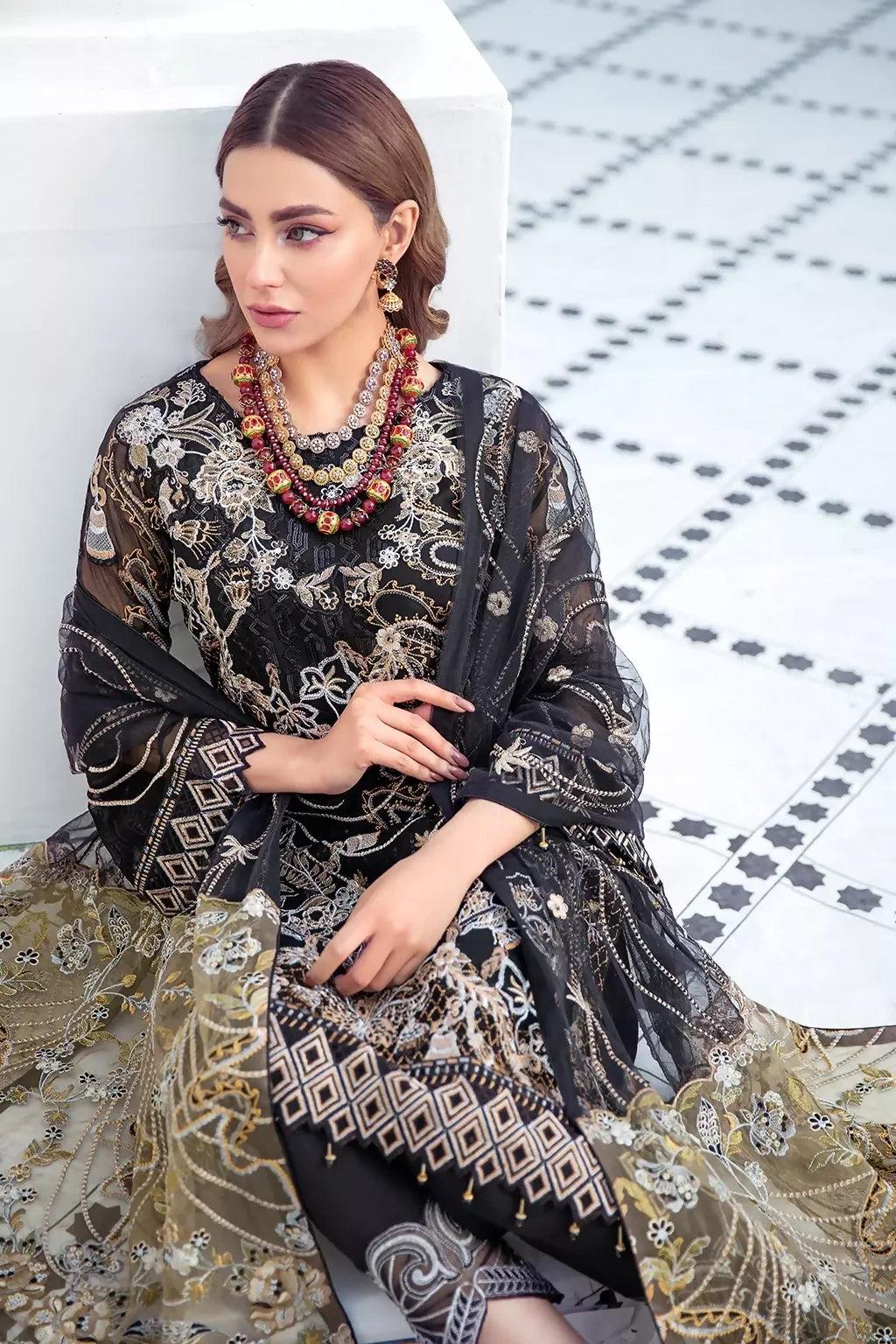 Pakistani Ramsha Embroidered Luxury Chiffon Unstitched Three Piece - Mirage