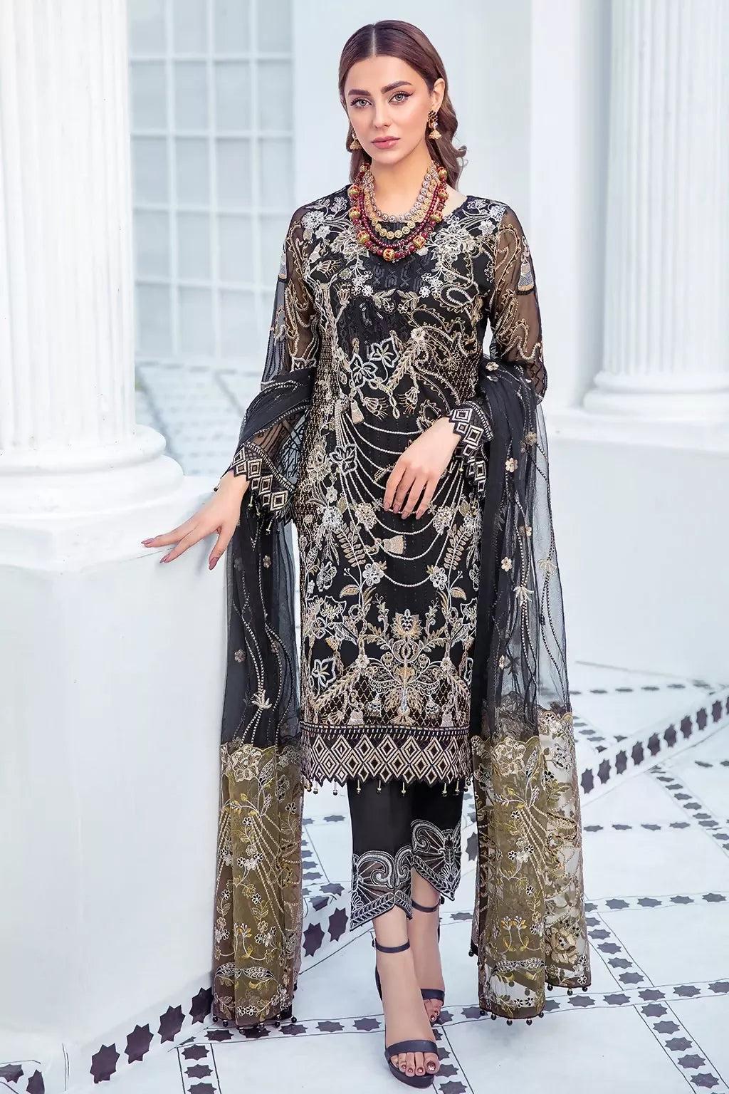Pakistani Ramsha Embroidered Luxury Chiffon Unstitched Three Piece - Mirage