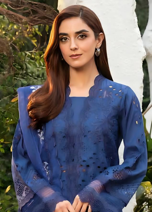 Pakistani Sobia Nazir Unstitched Elegant Blue Three Piece