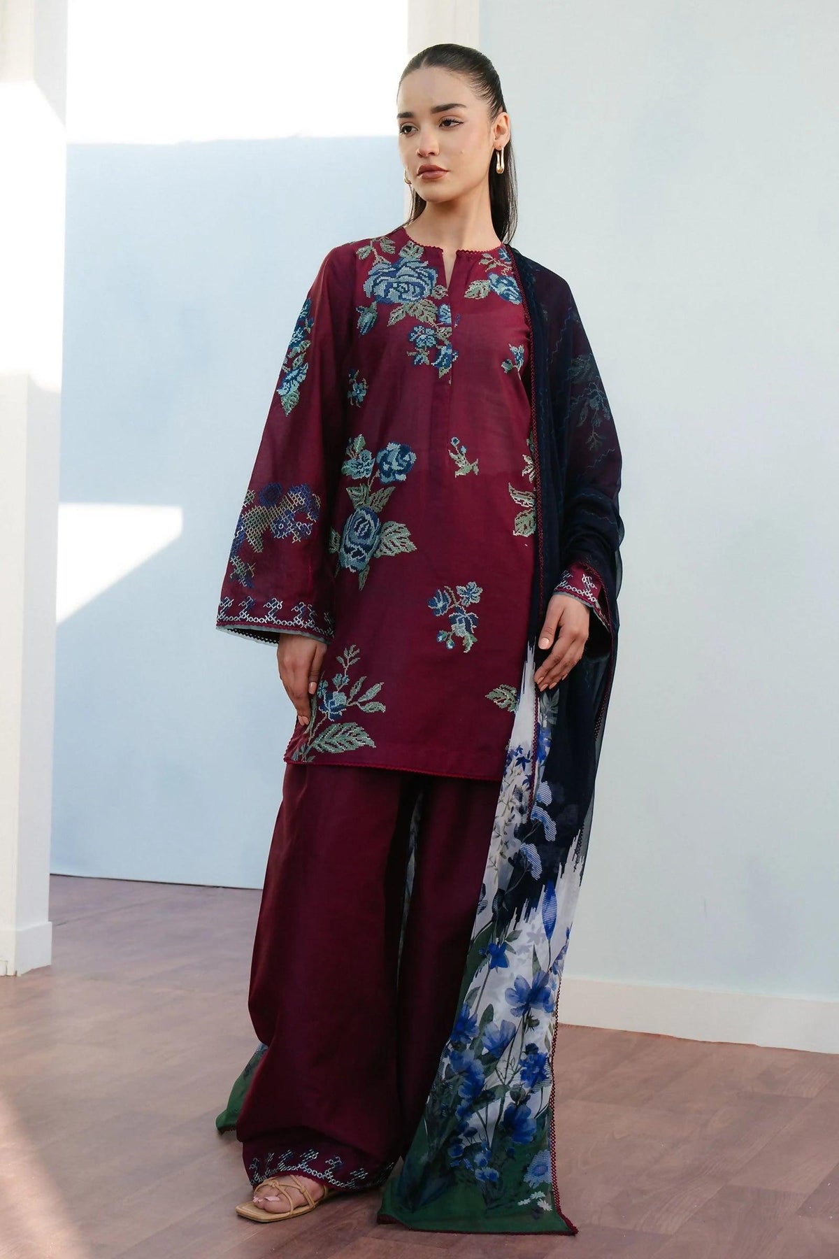 Pakistani Zara Shahjahan Embroidered Unstitched Lawn Three Piece - Freya