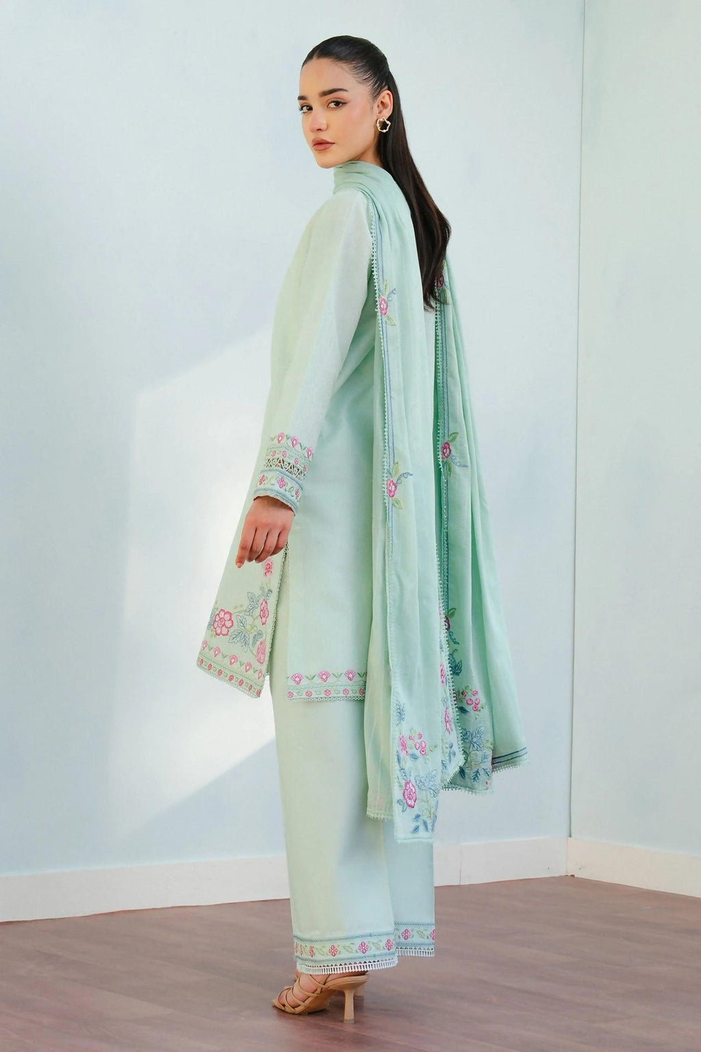 Pakistani Zara Shahjahan Embroidered Unstitched Lawn Three Piece - Indi