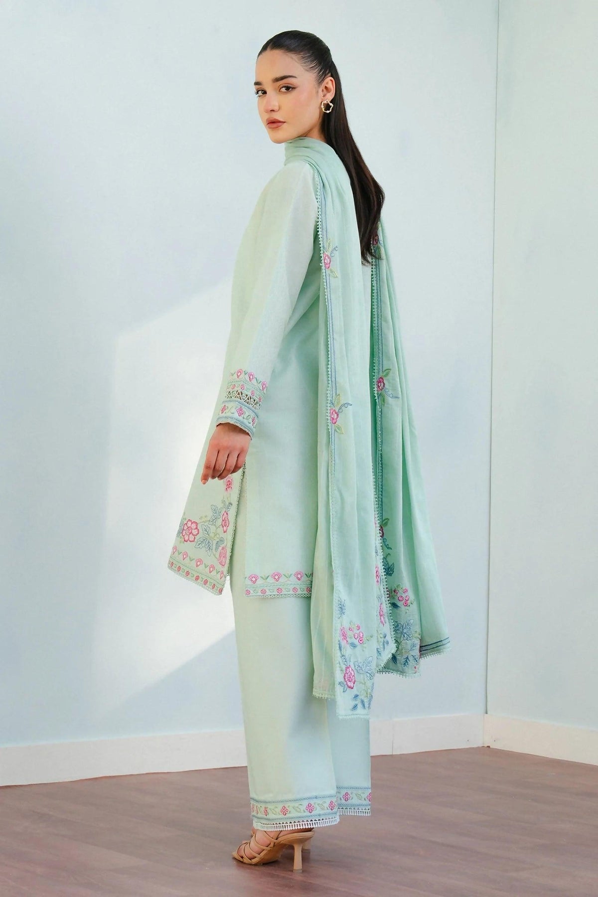Pakistani Zara Shahjahan Embroidered Unstitched Lawn Three Piece - Indi