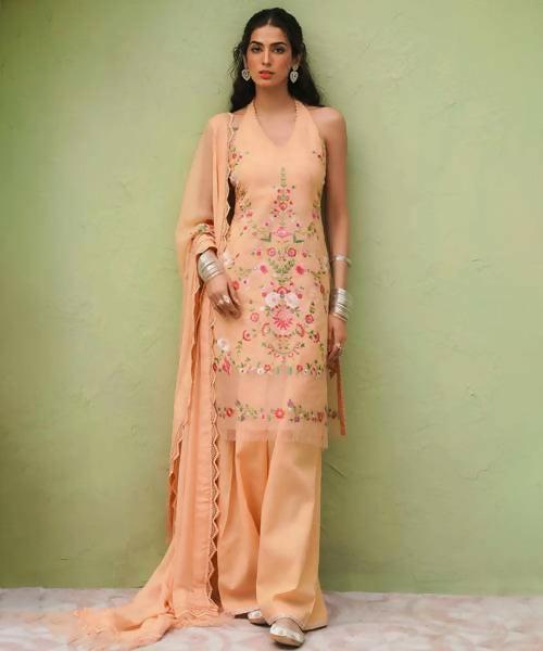 Pakistani Zara Shahjahan Unstitched Pinkish Tan Three Piece