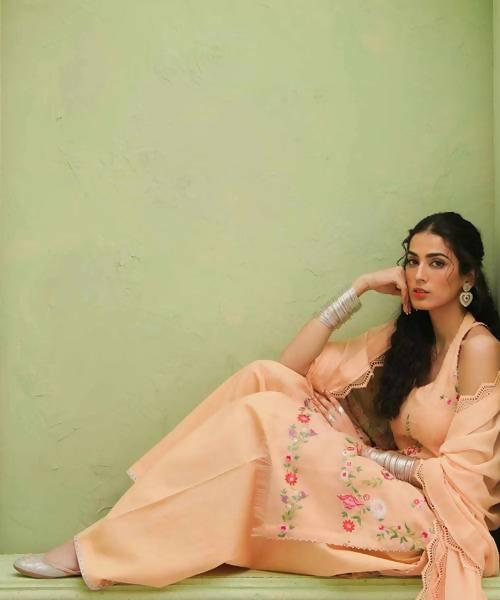 Pakistani Zara Shahjahan Unstitched Pinkish Tan Three Piece