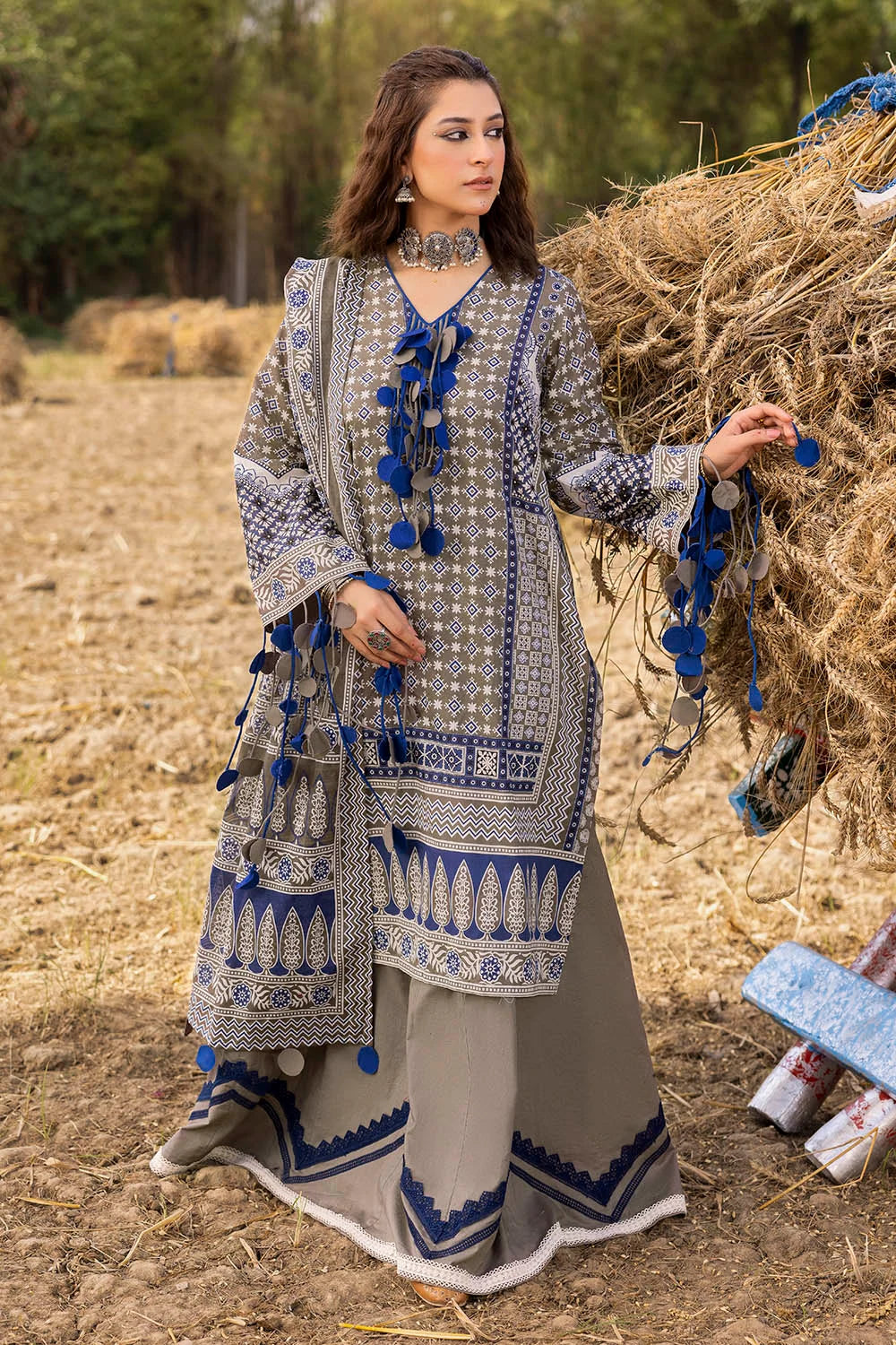 Pakistani Ajrak by Gul Ahmed Printed Unstitched Lawn Three Piece - Hemp
