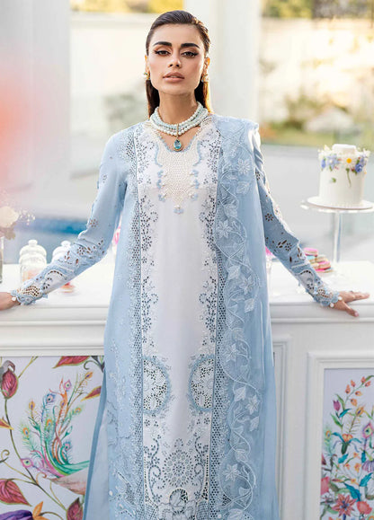 Pakistani Qalamkar Chikankari Lawn Embroidered Unstitched Three Piece - Carolina Blue
