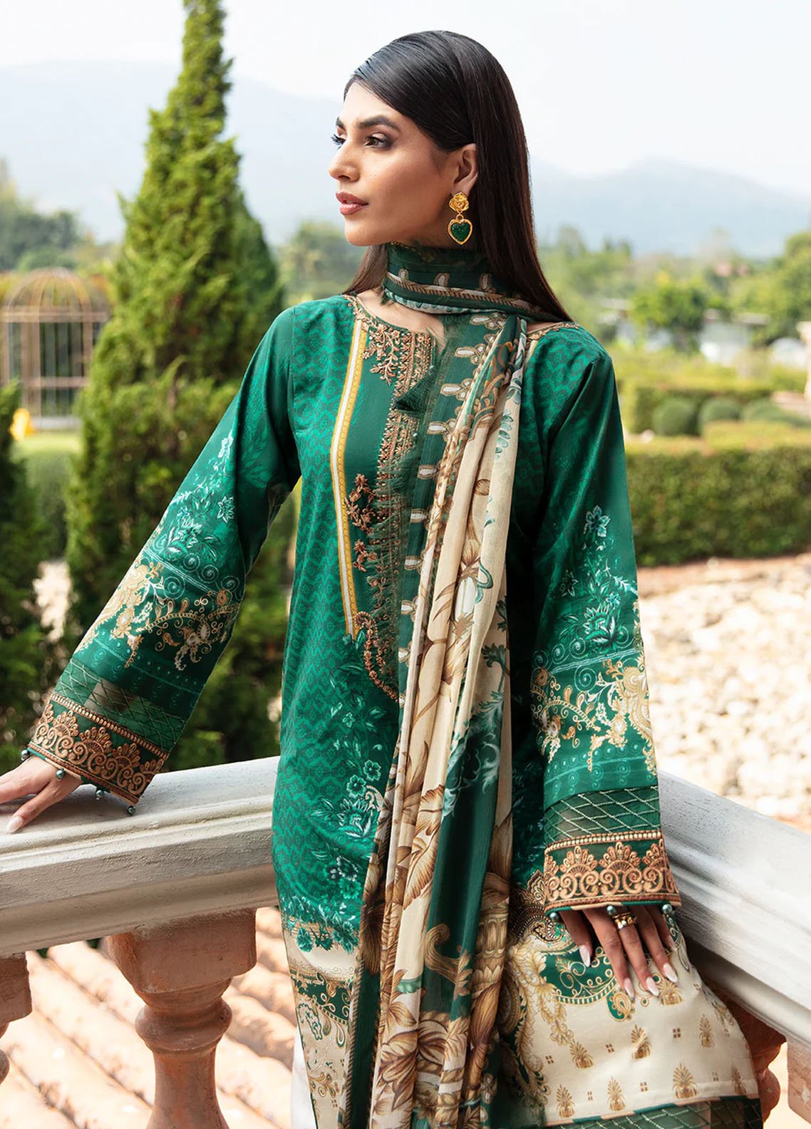 Pakistani Gulaal Embroidered Luxury Lawn Unstitched Three Piece - Ayse