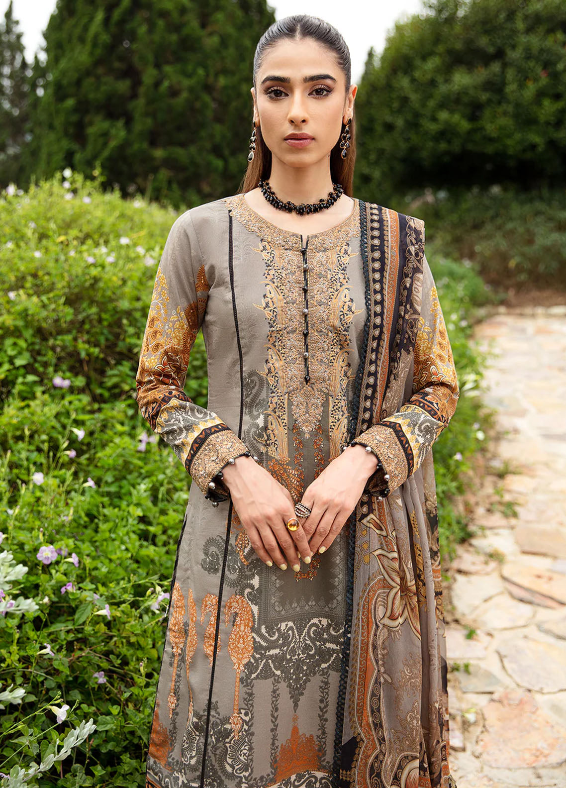 Pakistani Gulaal Embroidered Luxury Lawn Unstitched Three Piece - Amirat